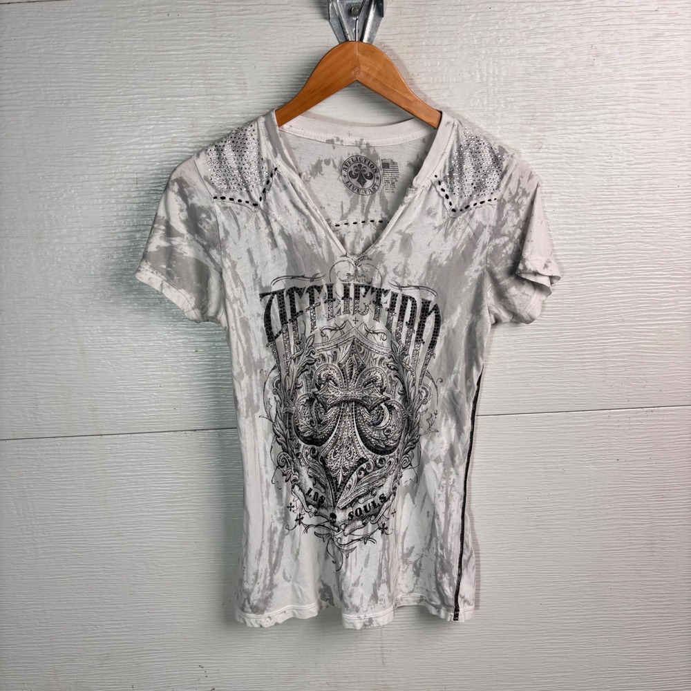 Affliction Live Fast Y2K Rhinestone Fleur De Lis Graphic Tee Medium